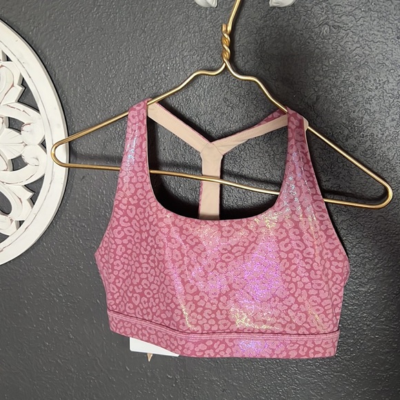 TYC sport bra leggings set PINK with rainbow irredentist Medium - Picture 3 of 7